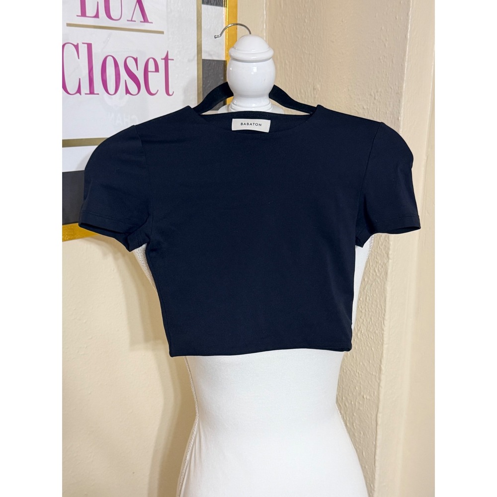 Babaton Aritzia Contour Short Sleeve Crop T-Shirt Black XS Crew Neck Slim Fit